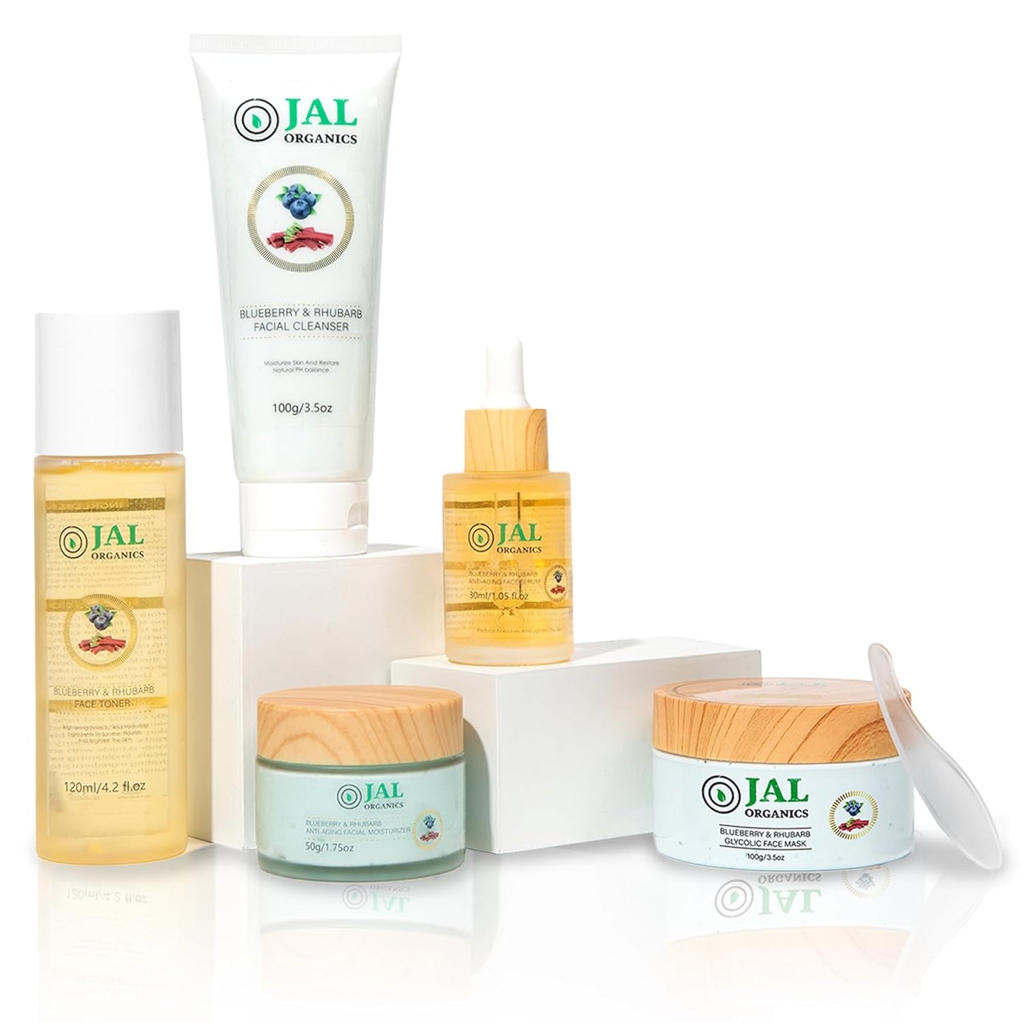 5 in 1 Blueberry & Rhubarb Korean Skin Care Set, Face Moisturizer, Glycolic Clay Face Mask, Serum, Cleanser & Toner for All Skin Types, Anti Aging Skin Care Sets & Kits, Facial Routine Kit for Women