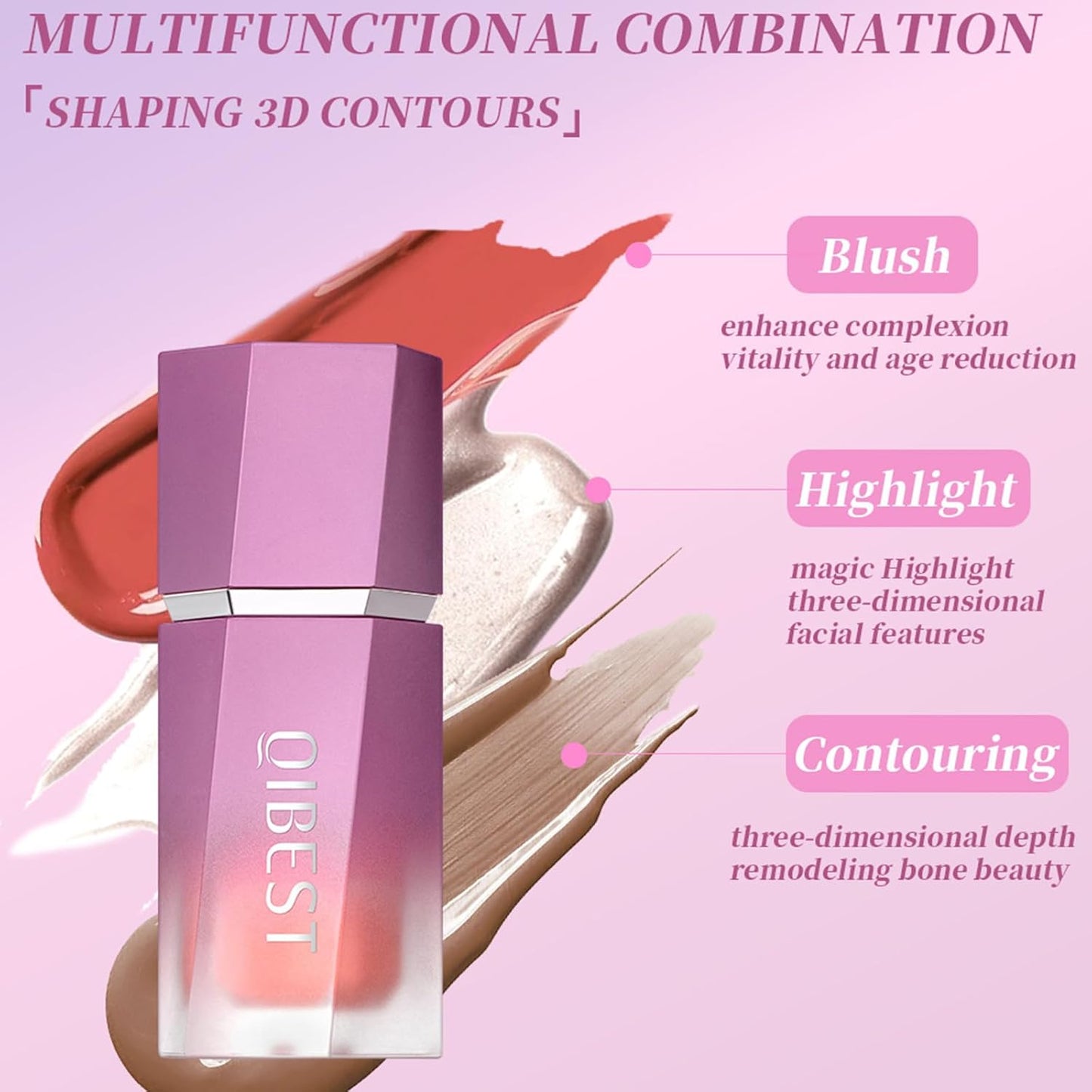 Matte Dewy Liquid Blush, Silky Smooth Cream Soft Blush Stick Natural Matte Finish, Long-Lasting Waterproof and Sweat proof Blush Stick Makeup for Cheek Lip eye, Cruelty-free,01 Pink