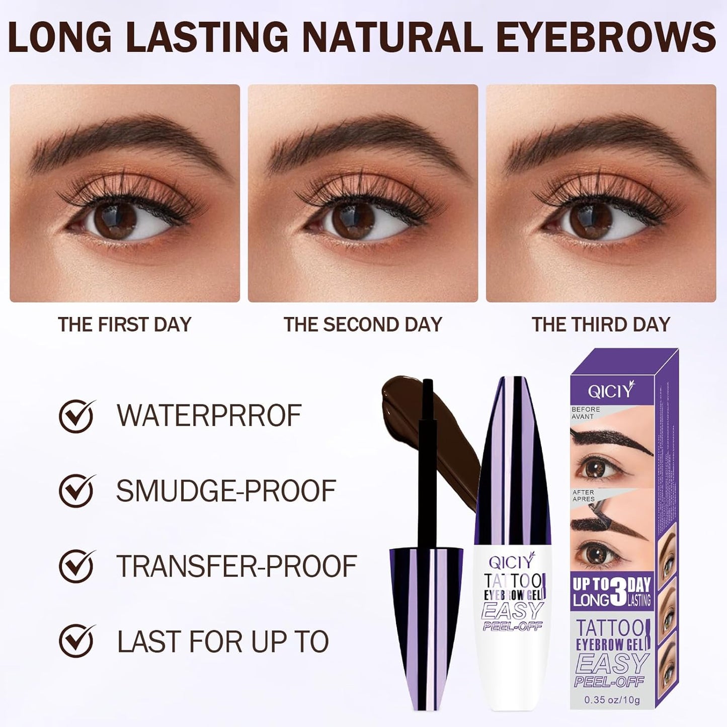 2025 New Tattoo Eyebrow Gel Easy Peel Off for Women, Upgrade Eyebrow Tattoo Peel Off, Transfer-proof Eyebrow Gels Waterproof for All Skin Types (Light Brown)