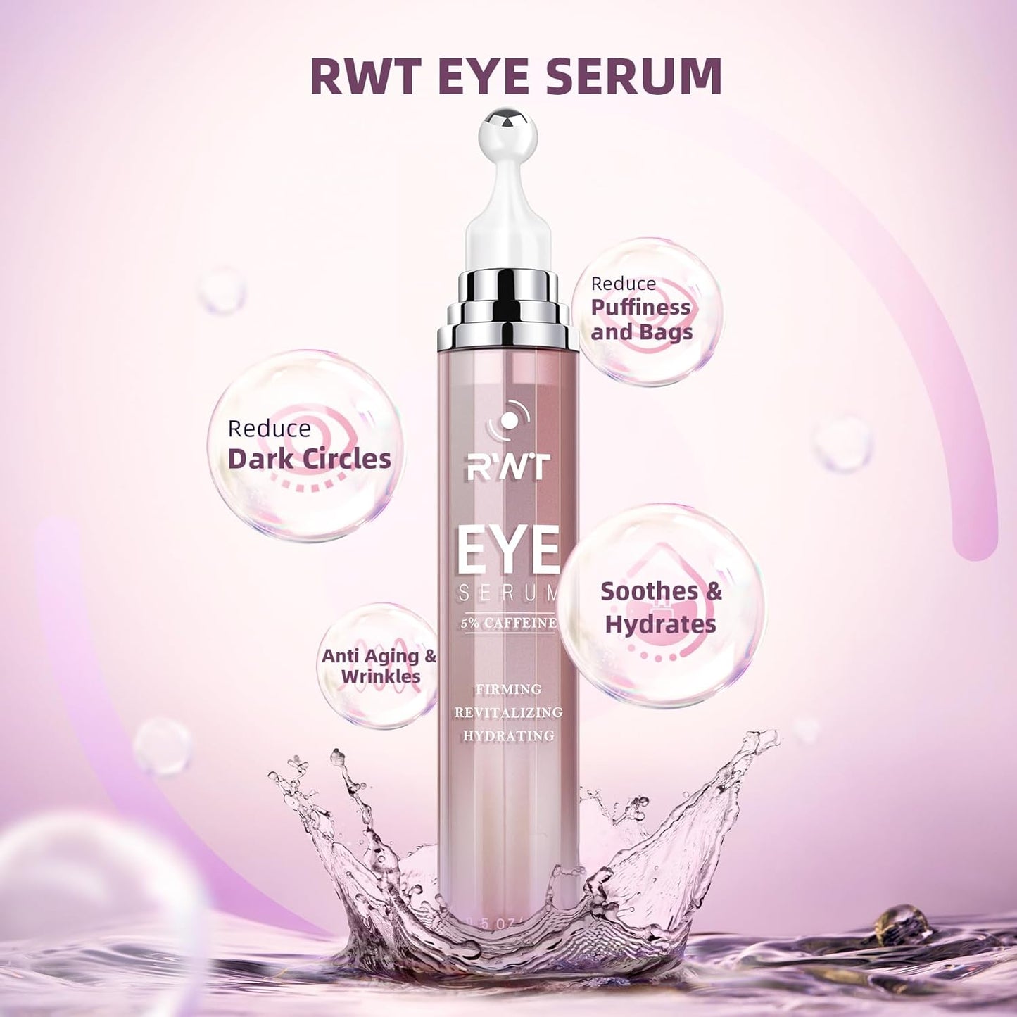 5% Caffeine Eye Cream & Under Eye Serum for Dark Circles and Puffiness Eye Care Eye Roller Serum with 360° Massage Ball Eye Treatment Serum Under Eye Roller Cream for Women Reduce Wrinkles Fine Lines