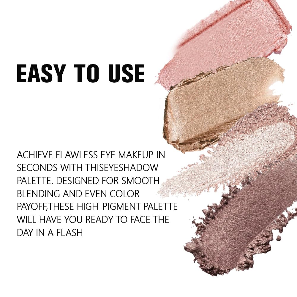 evpct Eyeshadow Quad Palette, Rose Gold Bronze Nude Pink Mink Mauve Glitter Shimmer Metallic Matte High Pigment Mini Eye Shadow Palette Makeup for older Women, Smudge Proof Vegan Cruelty-free Decadent