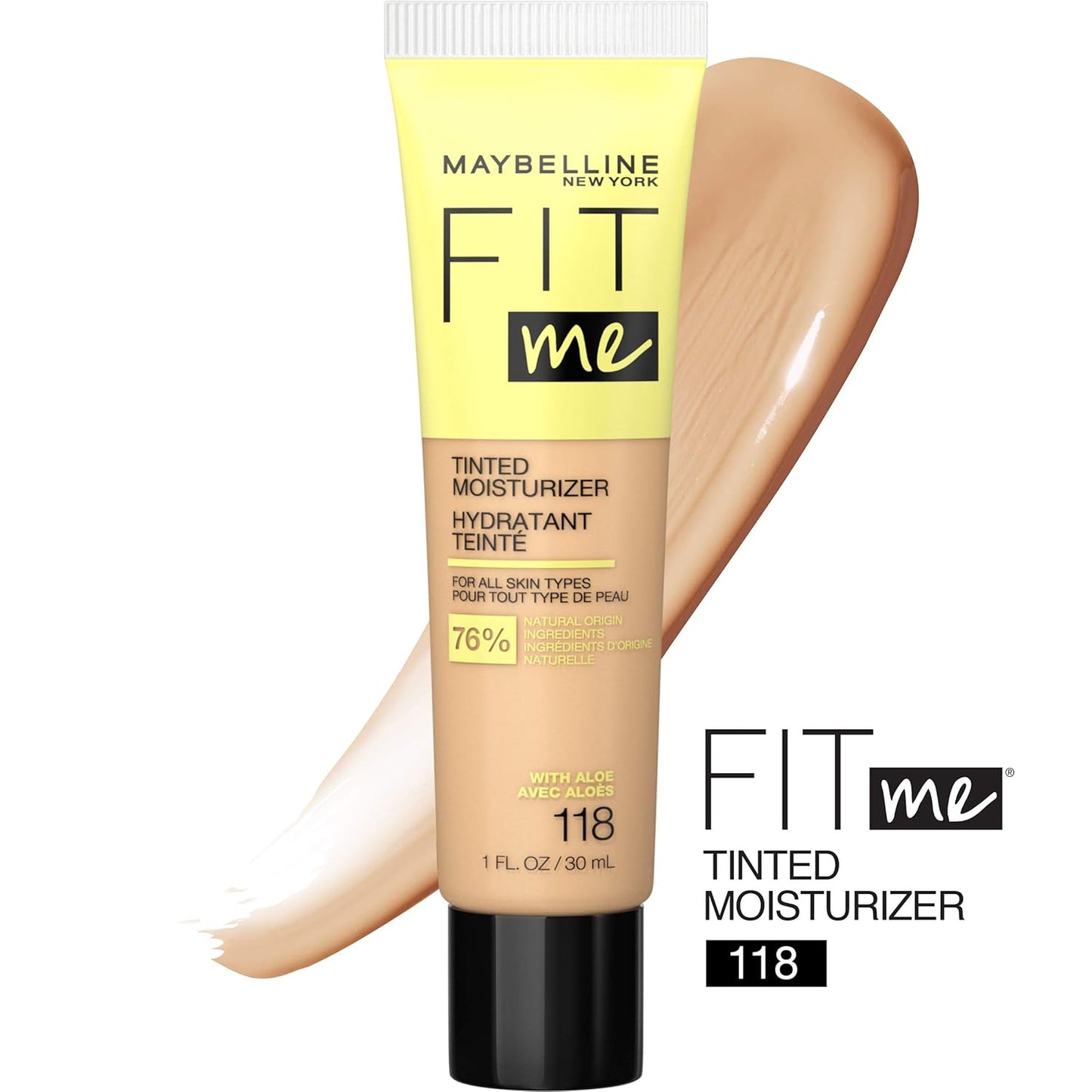 Maybelline Fit Me Tinted Moisturizer, Natural Coverage, Face Makeup, 118, 1 Count