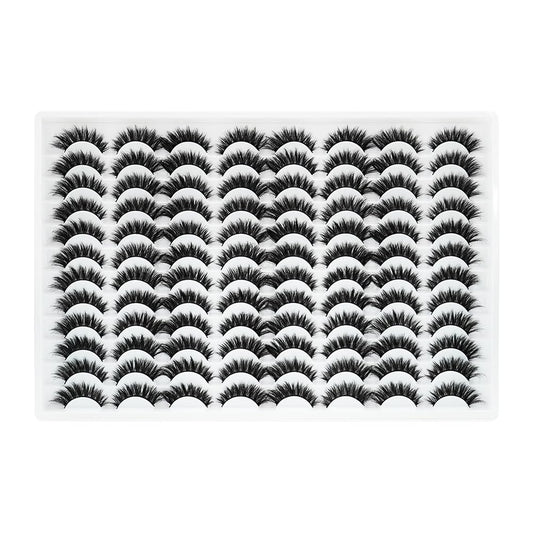 False Eyelashes 48 Pairs Faux Mink Lashes 14mm Wispy Lashes 3D Fluffy Cat Eye Lashes Pack Bulk Wholesale Strip Lashes(style 48-036)