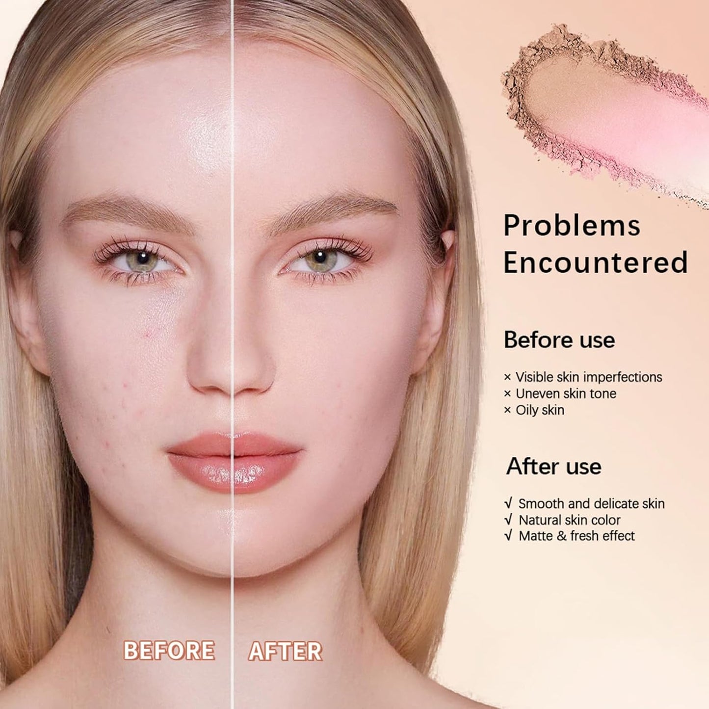 Baked Brighten Foundation, Coror Correcting Baked Balance Foundation,Buildable Coverage, Lightweight Powder Foundation, Creates a Perfect Canvas and a Natural Semi-Matte Finish(02# Tan)