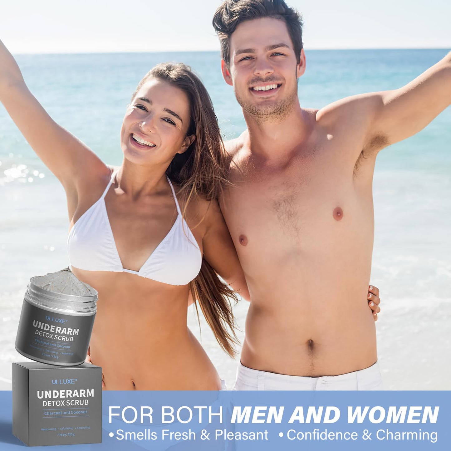 Charcoal Underarm Detox Scrub for Odor Control, Dark Armpits Spots Remover, Armpit Detox & Bikini Area Body Scrub Exfoliating & Moisturizing, Natural Deodorant Scrub for Women & Men, 7.7 oz