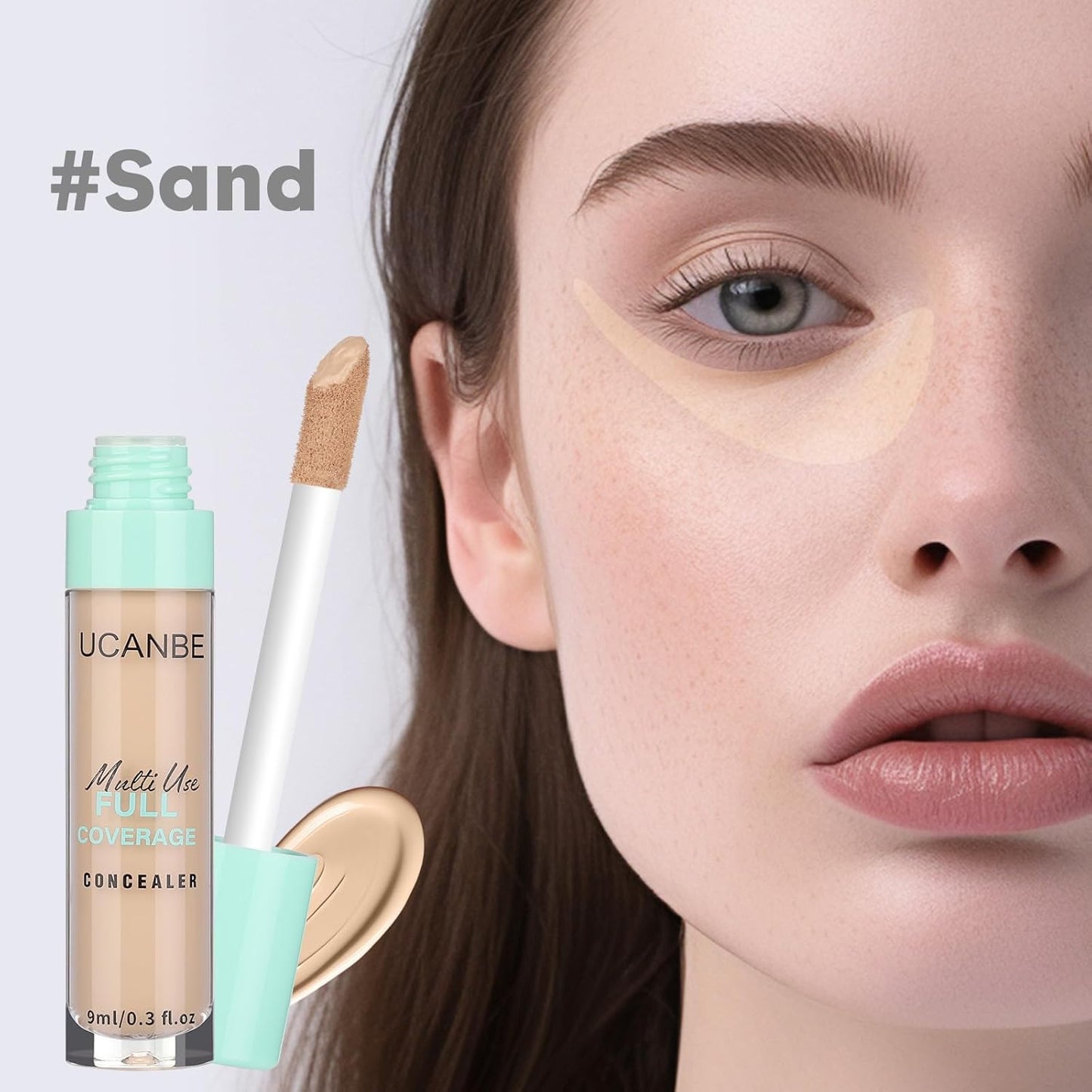 UCANBE Liquid Concealer Stick, Conceals, Covers, Highlights, Medium to Full Coverage Hydrating Color Corrector Face Makeup for Under Eye Dark Circles, Redness, Dullness, Fine Lines - Sand -0.3 Fl.oz