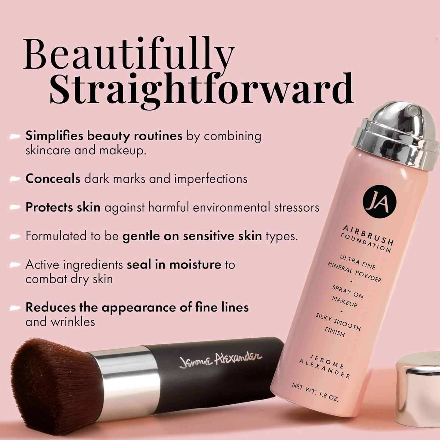 MagicMinerals AirBrush Foundation by Jerome Alexander – 2pc Set with Airbrush Foundation and Kabuki Brush - Spray Makeup with Anti-aging Ingredients for Smooth Radiant Skin - Light Medium