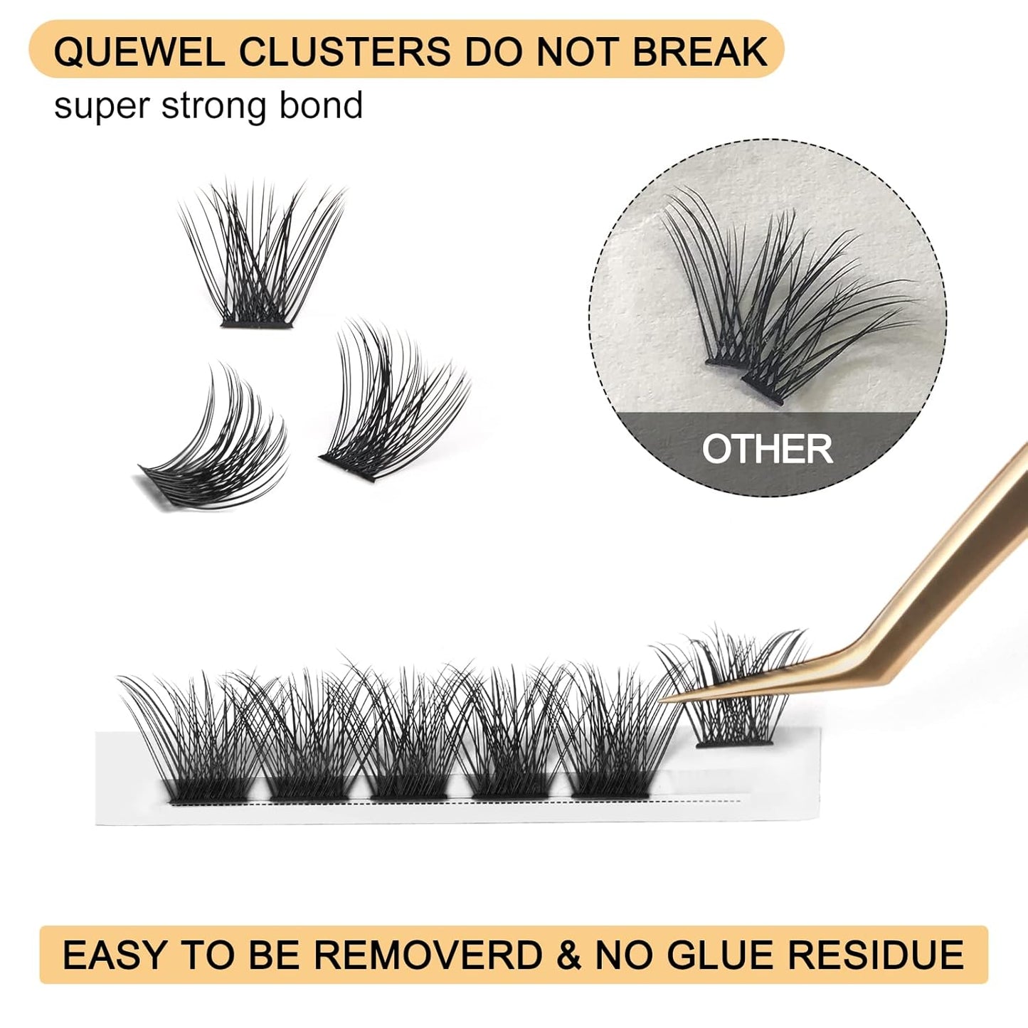 QUEWEL Lash Clusters 72 Pcs Wide Stem Individual Cluster Lashes C/D Curl 8-18mm DIY Eyelash Extension False Eyelashes Natural&Mega Styles Soft for Personal Makeup Use at Home (Mega-D-MIX12-18)