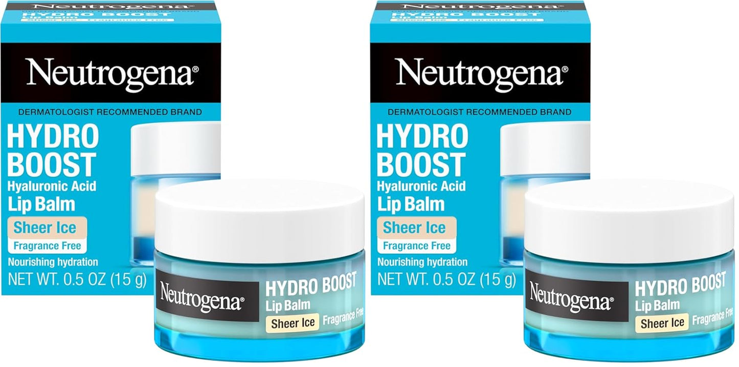 Neutrogena Hydro Boost Hyaluronic Acid, Unscented Lip Balm Leaves Lips Feeling Hydrated, Sheer Ice Nude Lip Balm with a Sweet Sugar Flavor, Fragrance Free, 0.5 oz (Pack of 2)