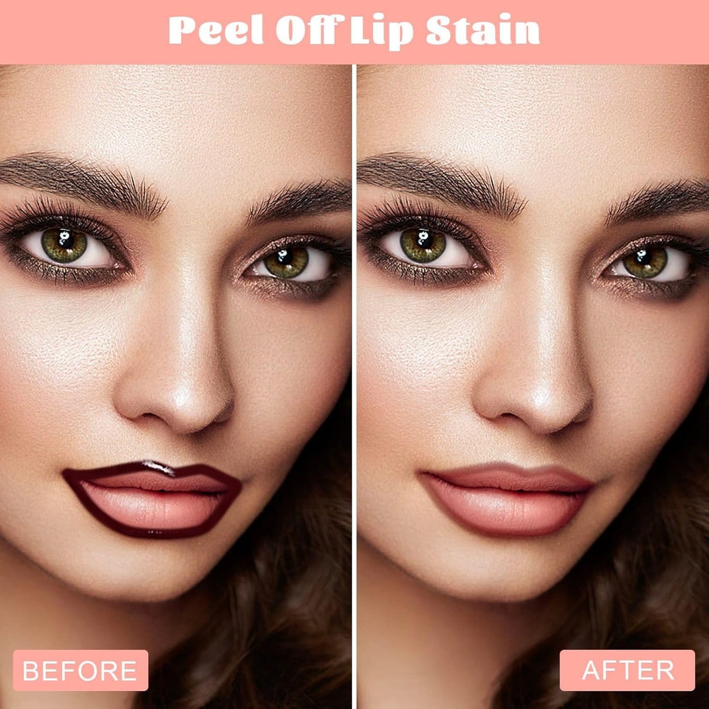 Peel Off Lip Liner Stain - Long Lasting Natural Lip Stain Transfer-proof Lip Liner, Moisturizing Waterproof Lip Gloss Stain, Highly Pigmented Color for All Skin, Ideal Gifts for Women (Rose)