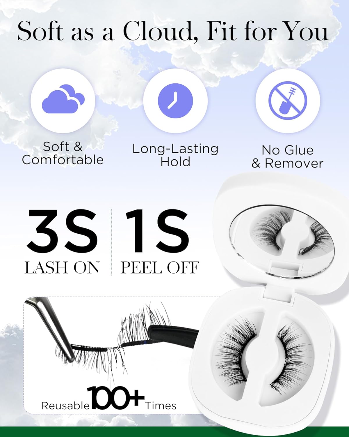 BEYELIAN Magnetic Eyelashes with Applicator Kit, Reusable Natural Look False Lashes, No Glue Needed Soft Magnetic Lashes for Eye MAGIC-100 (Lightweight & Comfortable)