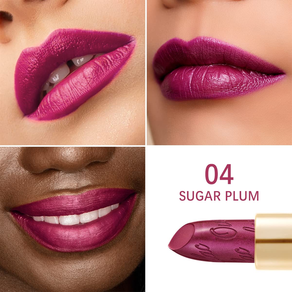 Oulac Metallic Purple Lipstick Set - 2PCS Vegan Lightweight Hydrating Formula with High Impact Lip Color for Full Coverage Lip Makeup, Christmas Gifts for Women, 03+14