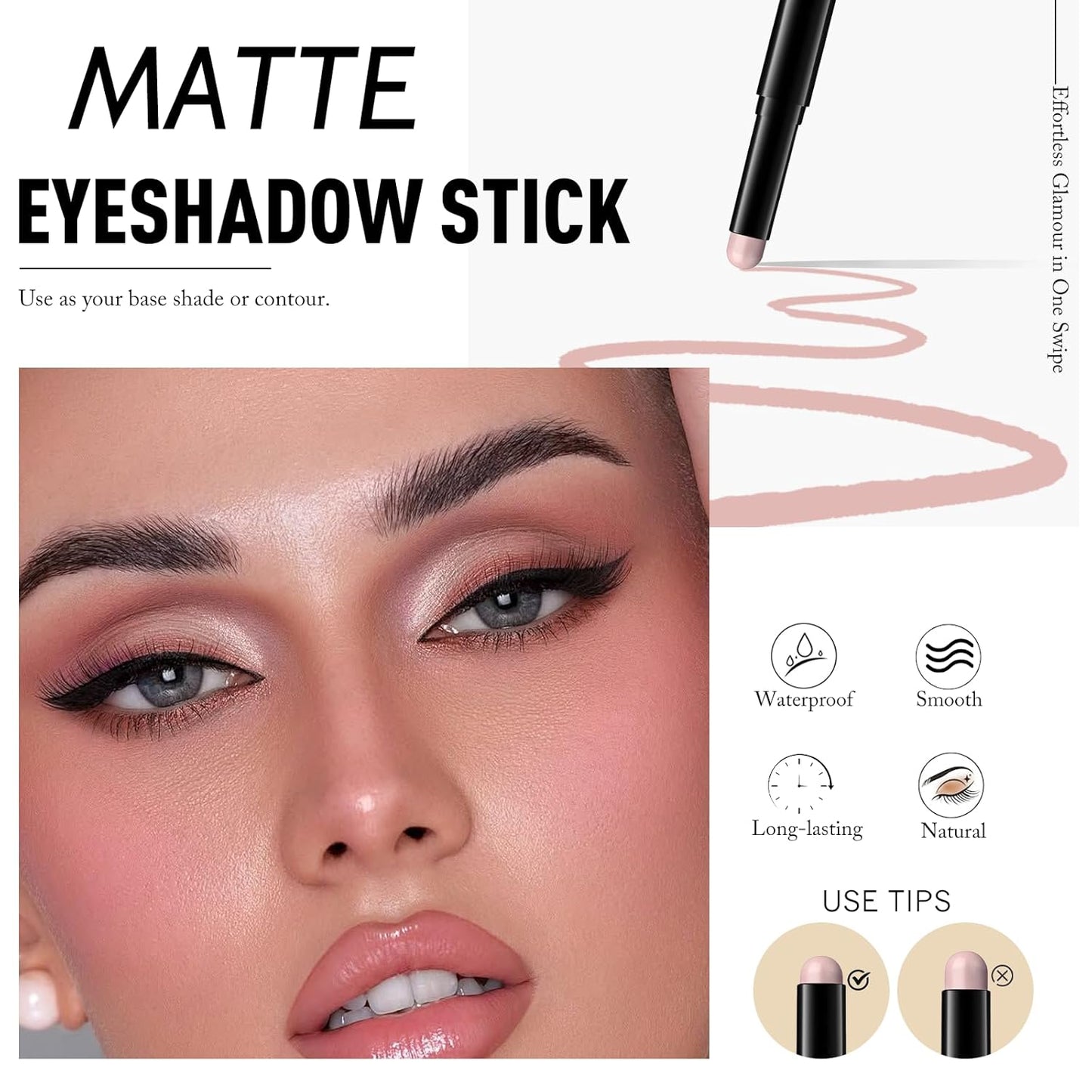 Eyeshadow Stick Rose Nude, Matte Cream Eye Shadow Stick Waterproof Pink Eyeliner Brightener Pencil Crayon Long-Lasting Eye Highlighter Makeup for Older Women Easy to Use High Pigmented