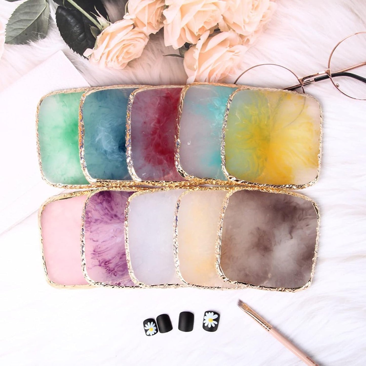 1 Piece Nail Art Palette Nail Polish Palette Mixing Palette Makeup Plate Nail Plates for Nail Art Nail Tip Holder Nail Art Display (1 brown square)
