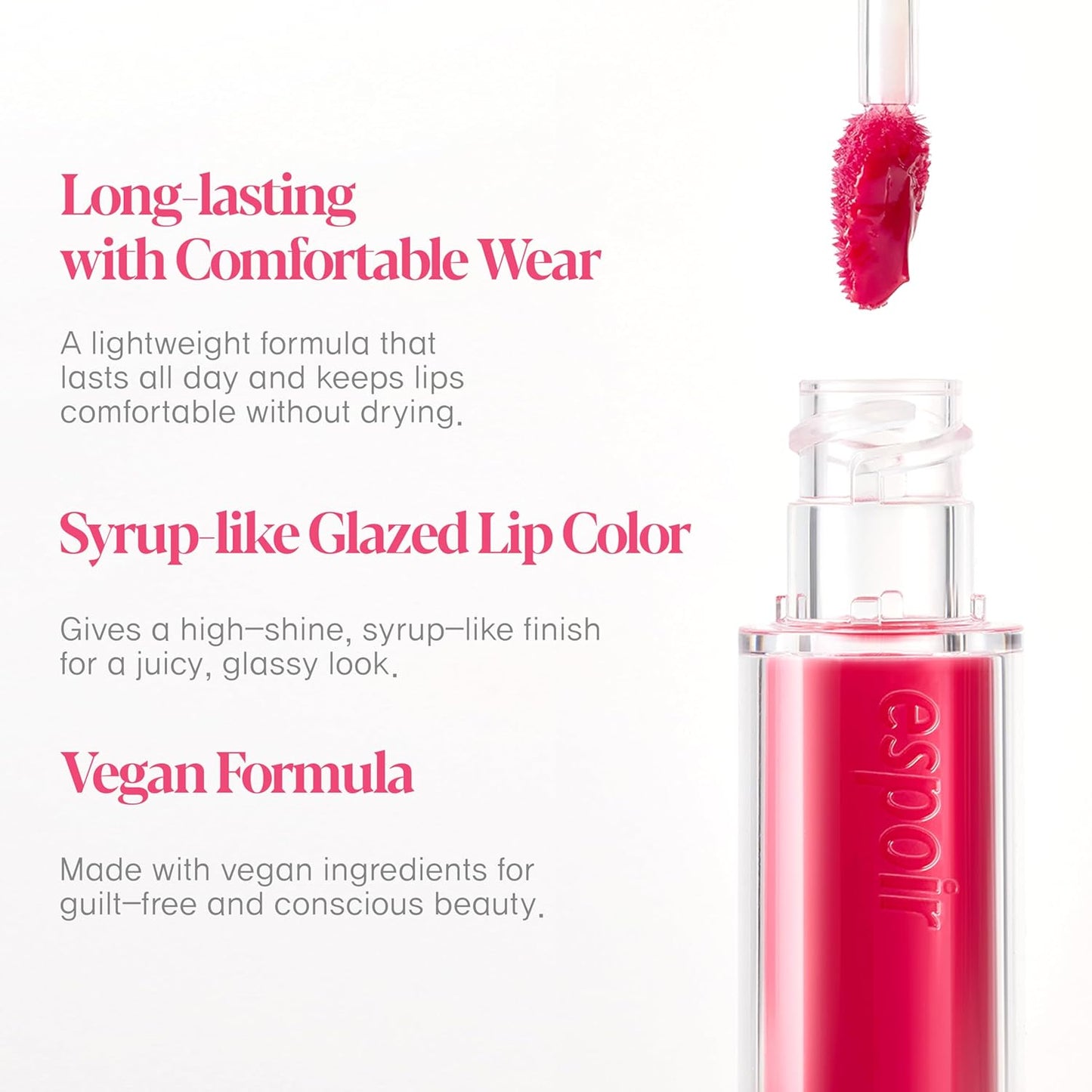Espoir Couture Lip Tint Glaze #5 Rosa 0.14oz | Volumizing Lip Stain with Syrupy Shine | Long-Lasting & Vibrant Color for Radiant Lip Look | Moisturizing & Glossy Lip Tint | Korean Lip Makeup