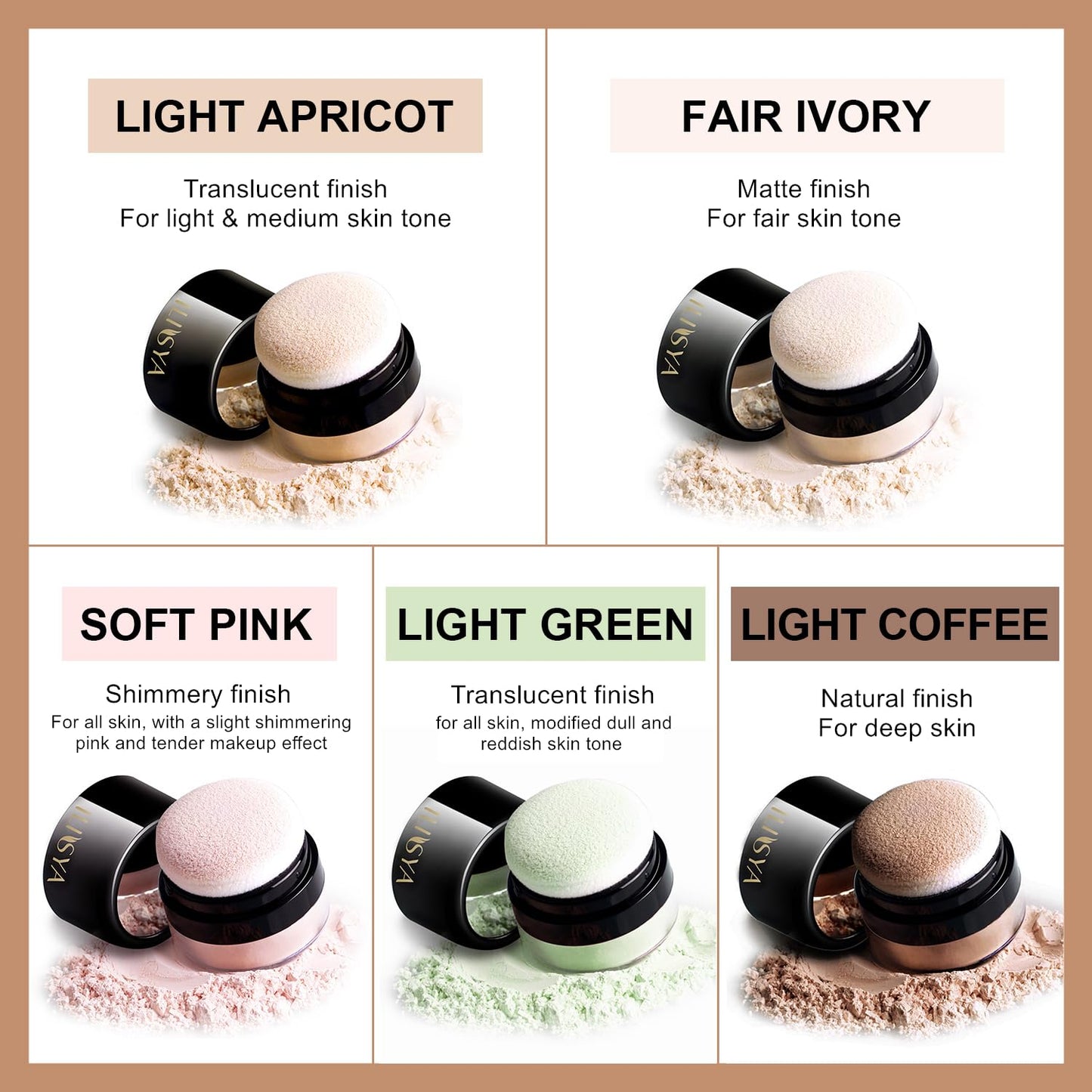 Setting Powder Lightweight Loose Powder Finishing Powder Long-Lasting Face Powder Waterproof with Soft Mushroom Powder Puff & Mirror, Matte Finish,0.28 Oz (Light Apricot/Translucent)