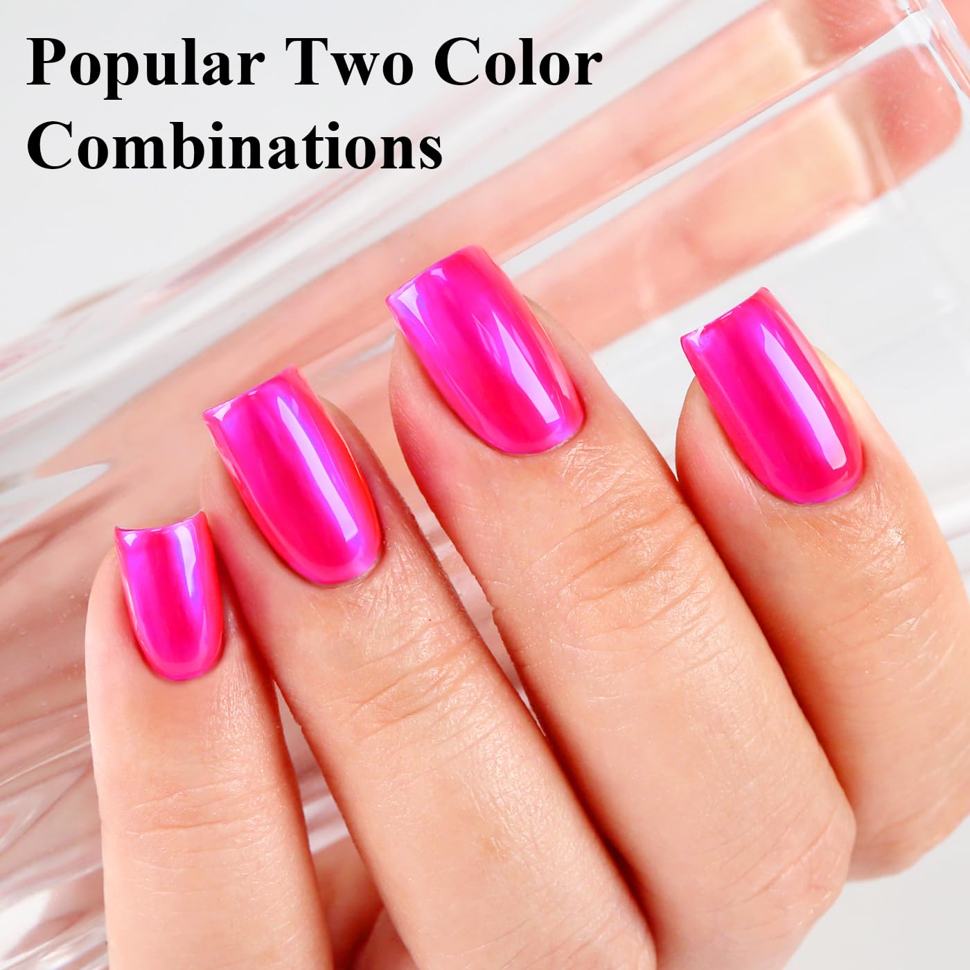 Imtiti Metallic Gel Nail Polish Set, 2 Pcs 10ml Chrome Mirror Shine gel polish & Hot Pink Jelly GEl POlish Soak Off UV LED Spring Summer Nail Art Manicure Salon DIY Design Kit