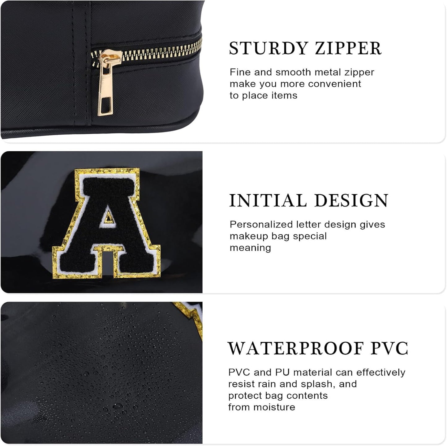 YOOLIFE Initial Travel Essentials Makeup Bag, Skin Care Clear Toiletry Bag Pouch Cosmetic Bag Case Large Makeup Bag Personalized Birthday Gifts for Women Birthday Gifts for Her Wife Black J