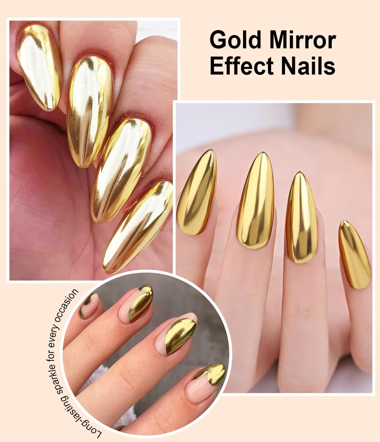 2 Jars Chrome Nail Powder：Mirror Effect Gold Chrome Nail Powder,Metallic Mirror Silver Chrome Powders Decoration for DIY Nail Art,Pigment Holo chrome powder with 4 Eyeshadow Sticks
