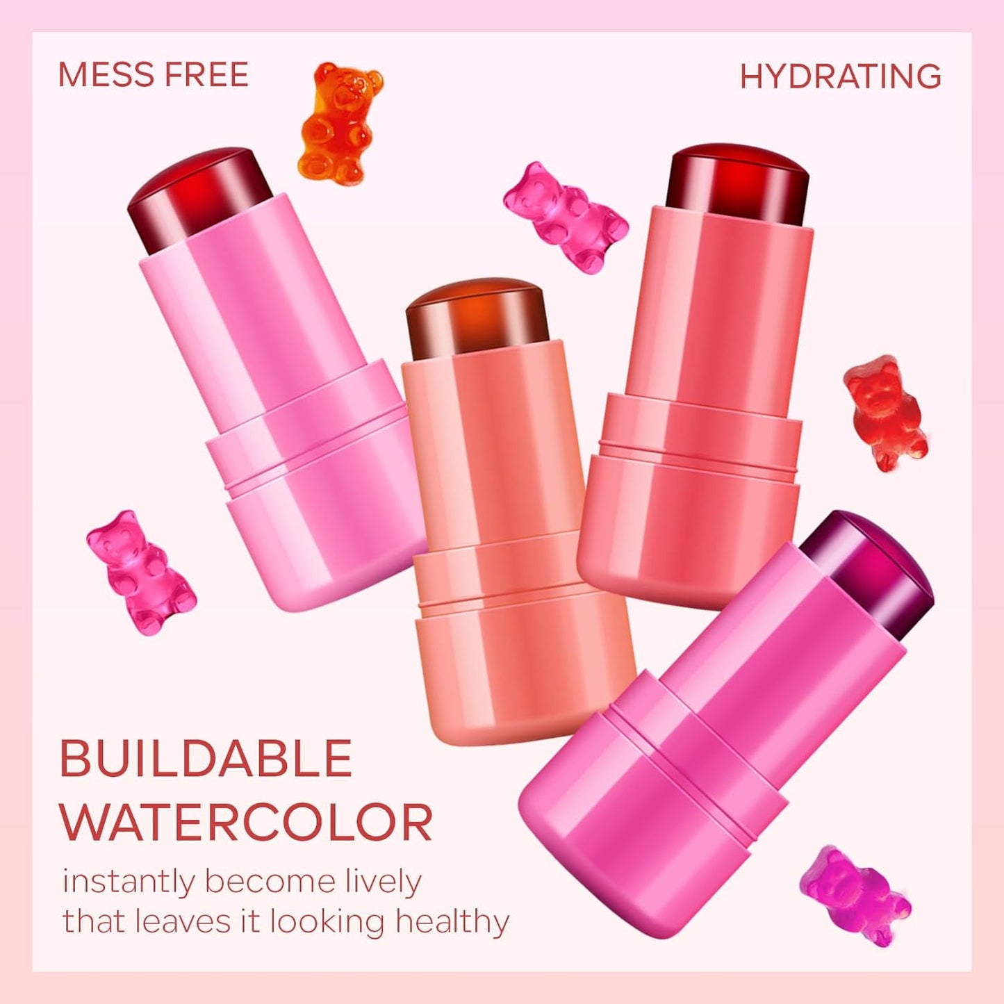 KYDA Water Jelly Tint Blush, Pink, Jelly Tinted Makeup Stick, for Lips and Cheek Stain, Buildable Watercolor Finish, Lasting Moisturising