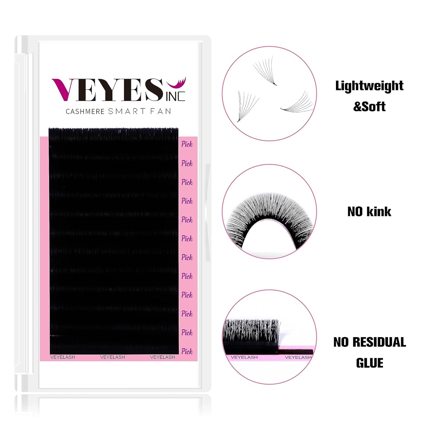 VEYES INC Cashmere Smart Fan Lash Extensions 0.03 0.05 0.07 C/CC/D Curl 8-20mm Mixed & Single Length, Super Matte Black Volume Lashes, Professional Supplies for Lash Techs (0.07 CC 12mm)