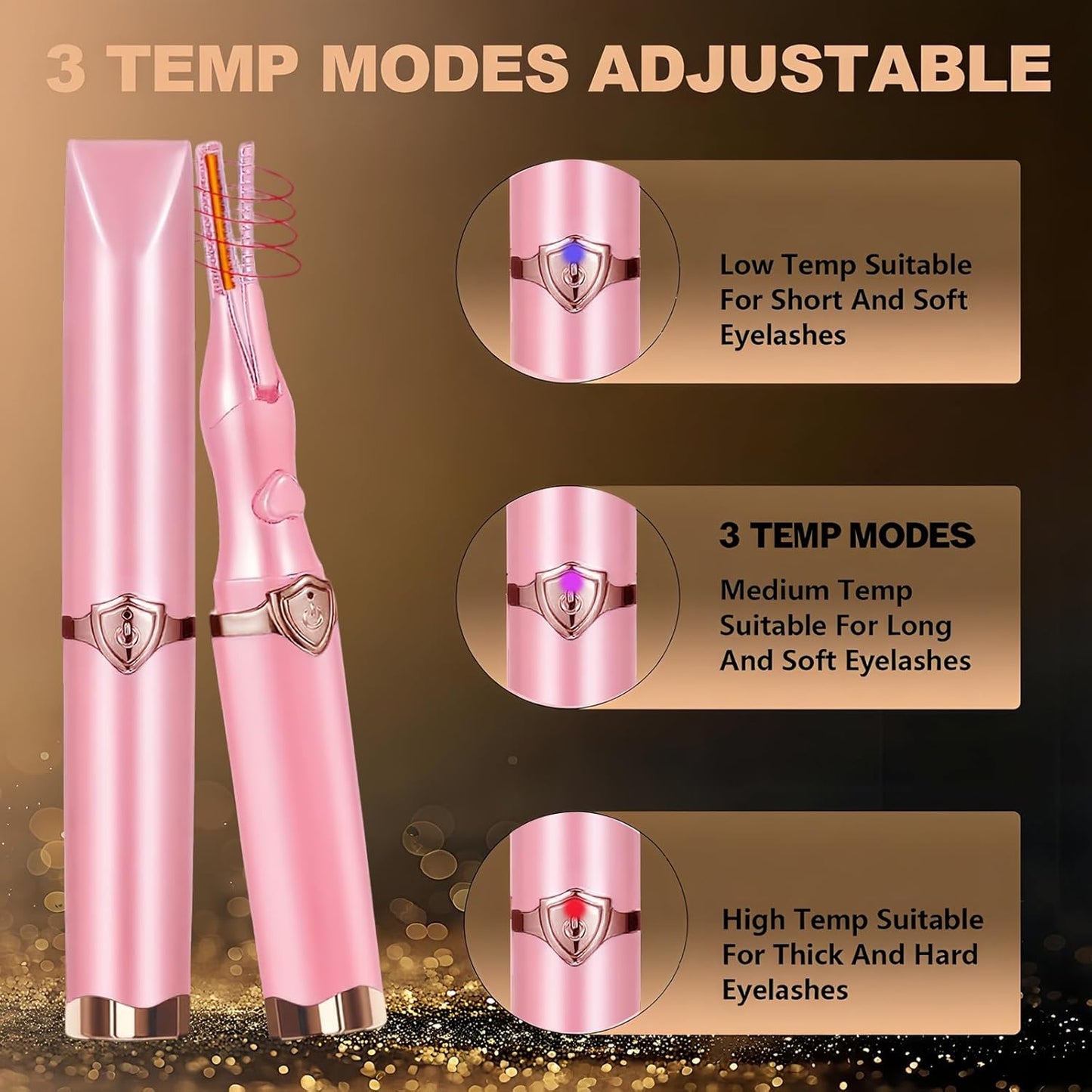 Heated Eyelash Curler, 2-in-1 Clip-Type Design, 3 Temperature Modes, USB Rechargeable Electric Eyelash Curler, Natural Curling 24H Long-Lasting Curl, Gift for Women & Girls, Light Pink