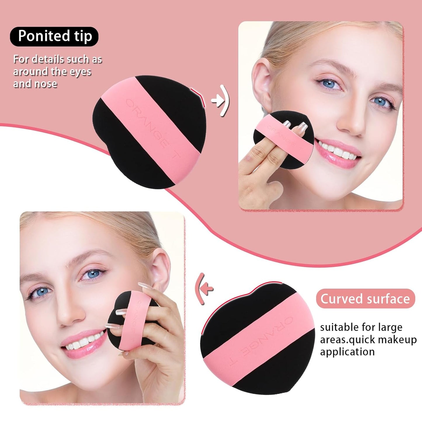 Lilystar 2Pcs Powder Puff Face Soft Makeup Sponge, Soft Triangle Powder Puffs Makeup Sponge Applicator Air Cushion Powder Puff for Liquid Foundation, Cream, Powder, Concealer (Black,Brown)