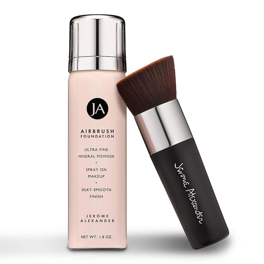 MagicMinerals AirBrush Foundation by Jerome Alexander – 2pc Set with Airbrush Foundation and Kabuki Brush - Spray Makeup with Anti-aging Ingredients for Smooth Radiant Skin - Bright Light