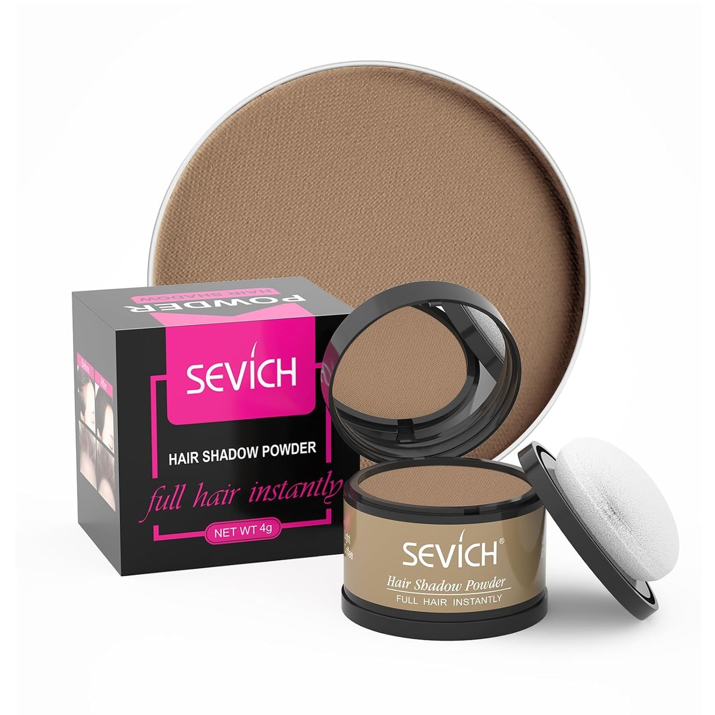SEVICH Hairline Shadow Powder - Quick Cover for Grey Roots, Eyebrows & Beards, Touch Up Thinning Hair, Windproof & Sweatproof, Light Coffee