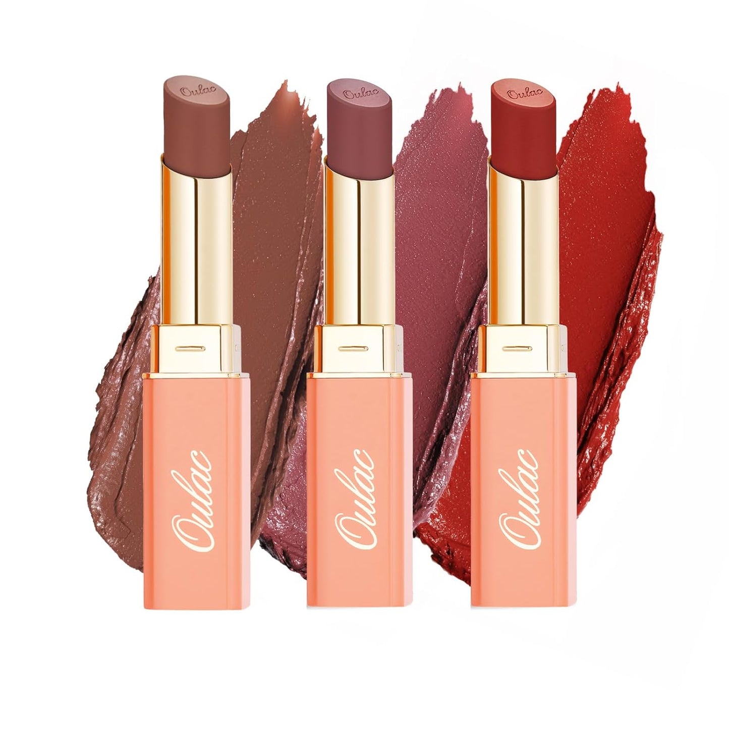 Oulac Color Rich Satin Lipstick Set For Women Red Burgundy Lipsticks High Impact Lipcolor Tinted Lip Balm, Nourishing, Satin Finish, Moisturizing Creamy Formula, Vegan Gluten Free 07+08+15(SET 4)