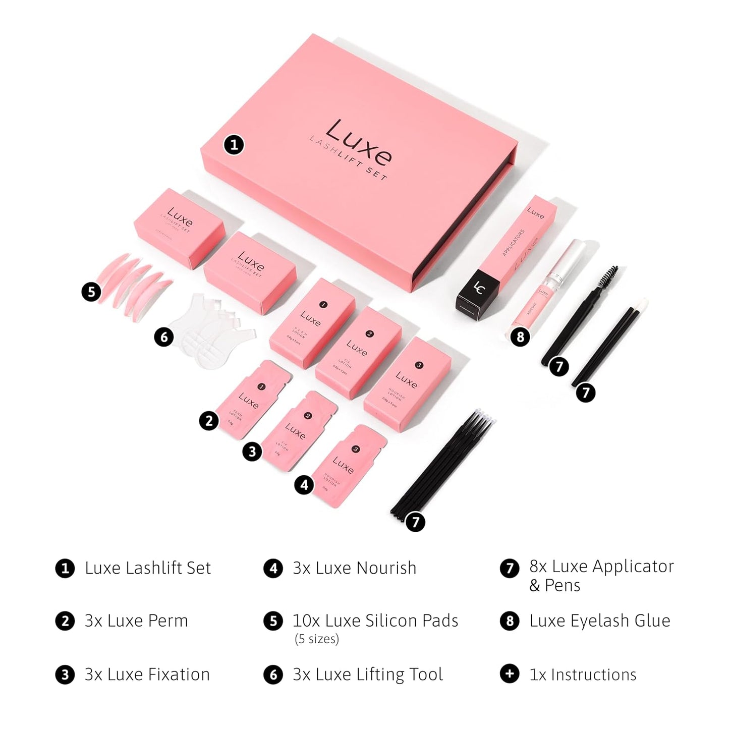 Luxe Lash Lift and Tint Kit – Professional Eyelash Lift and Tint Kit for At-Home Use – Keratin Lash Lamination, Lash Curling & Dye Kit – DIY Lash Perm and Tint Set – 3 Applications – Made in USA