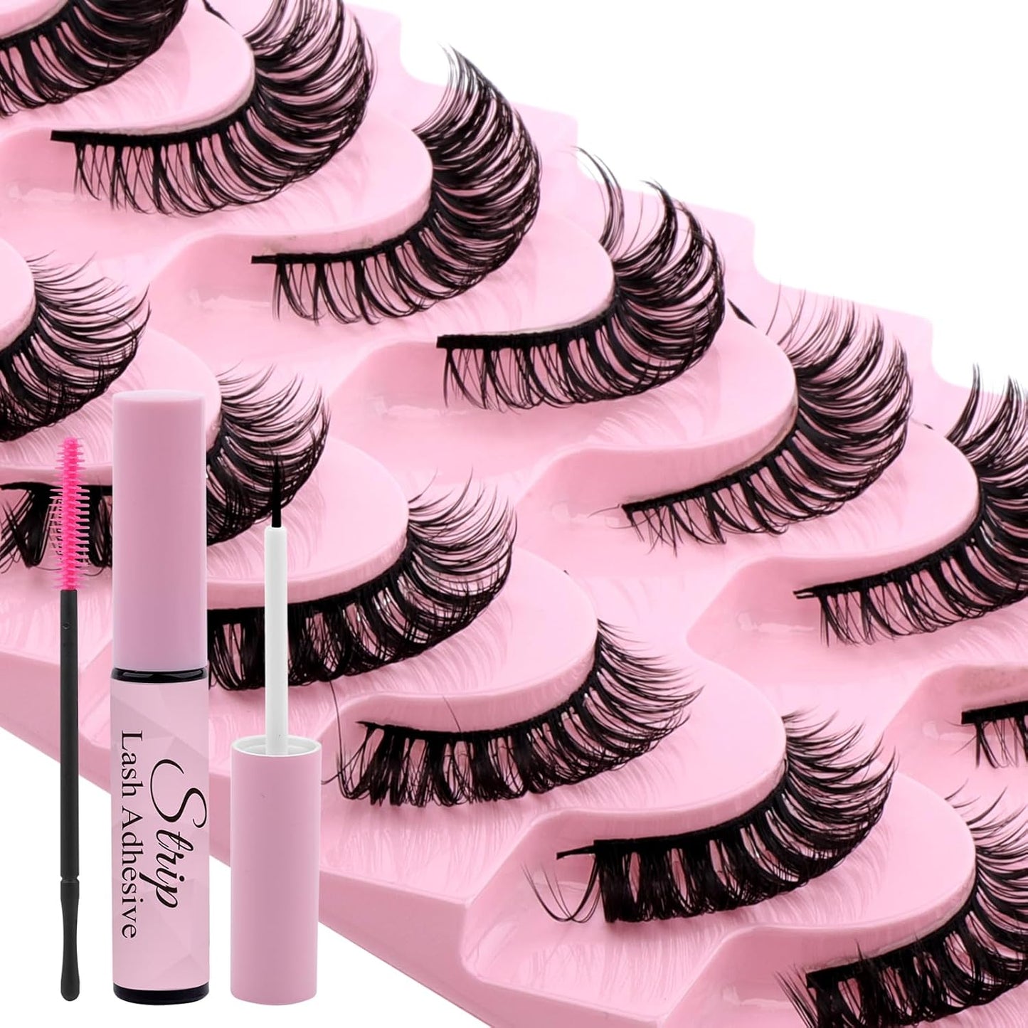 Strip Lash with Glue for DIY Lash-users: 10 Pairs, DIY, Natural Look, Fluffy, Manga, Wispy, Waterproof, Anime, Cat Eye, D Curl, XH42-08
