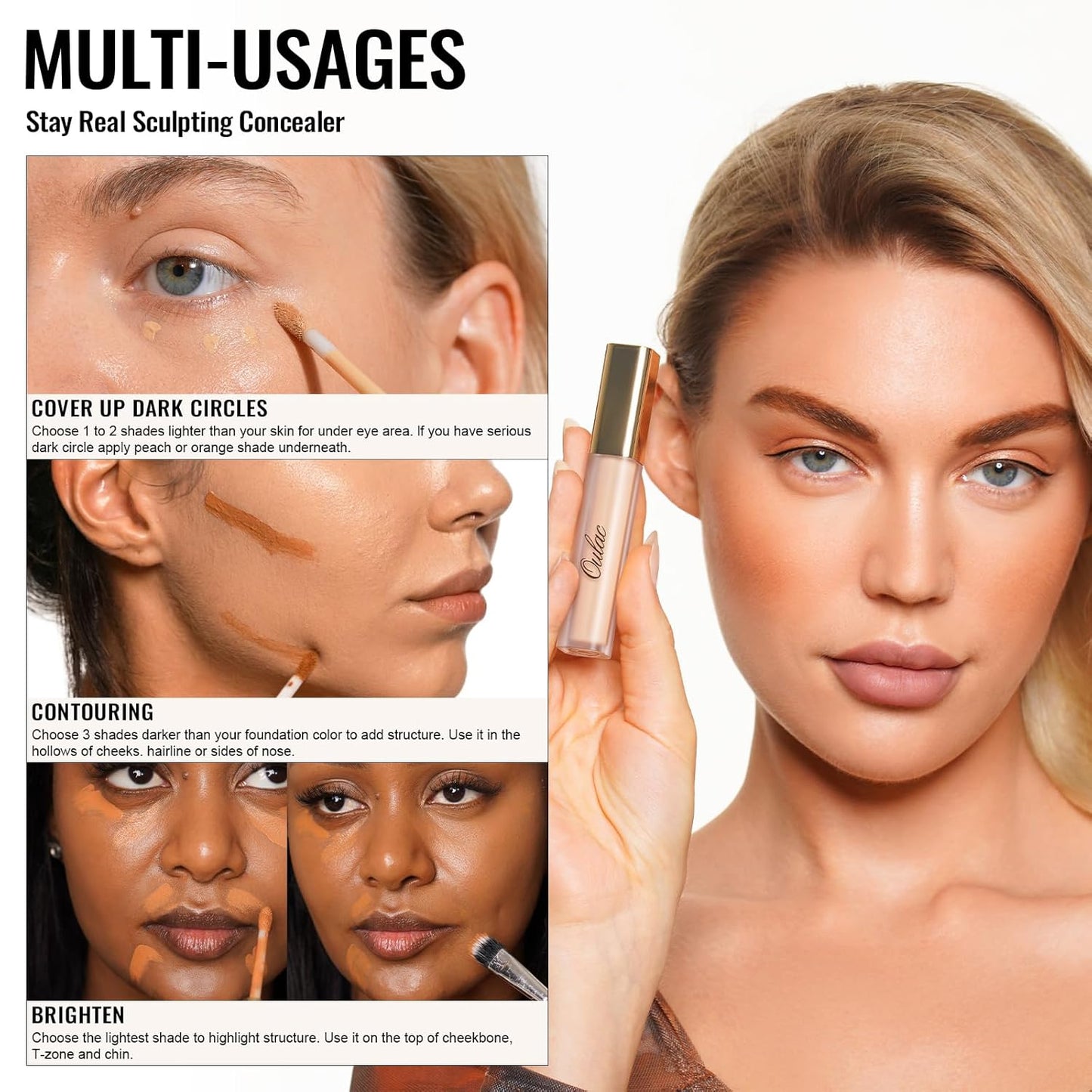 Oulac Full Coverage Concealer, Concealer Stick for Face and Eye Dark Circles, Hydrating Concealer Infused with Hyaluronic Acid, Vegan Concealer 3.8ml, Shade: W1 Porcelain