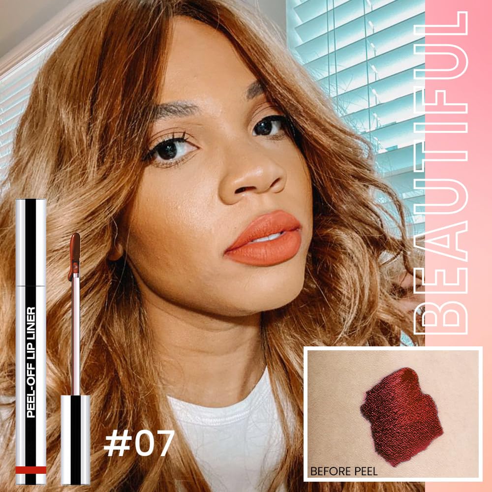 2Pcs Matte Liquid Lip Stain Peel Off Lip liner Tattoo, Matte Peel Off Lip Stain, Long Lasting Waterproof Lipstick Lip Gloss Stain, Transfer-proof for All Skin Types (0.24 fl oz-01#+07#)