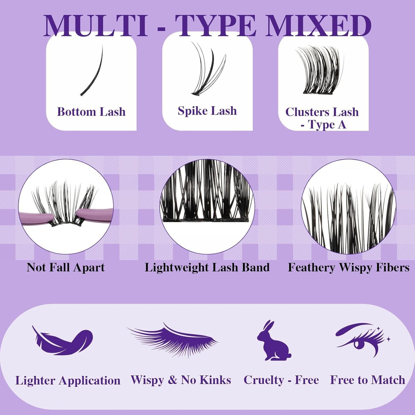 B&Qaugen B&Q Lash Extension Kit 10-16mm Eyelash Extension Kit Multi-Type A Lash Clusters Kit 256PCS Lash Clusters with Bottom Lashes, 7D Wispy Spikes Fans, Bond & Seal, Lash Tweezer （spike-A-10-16mm）