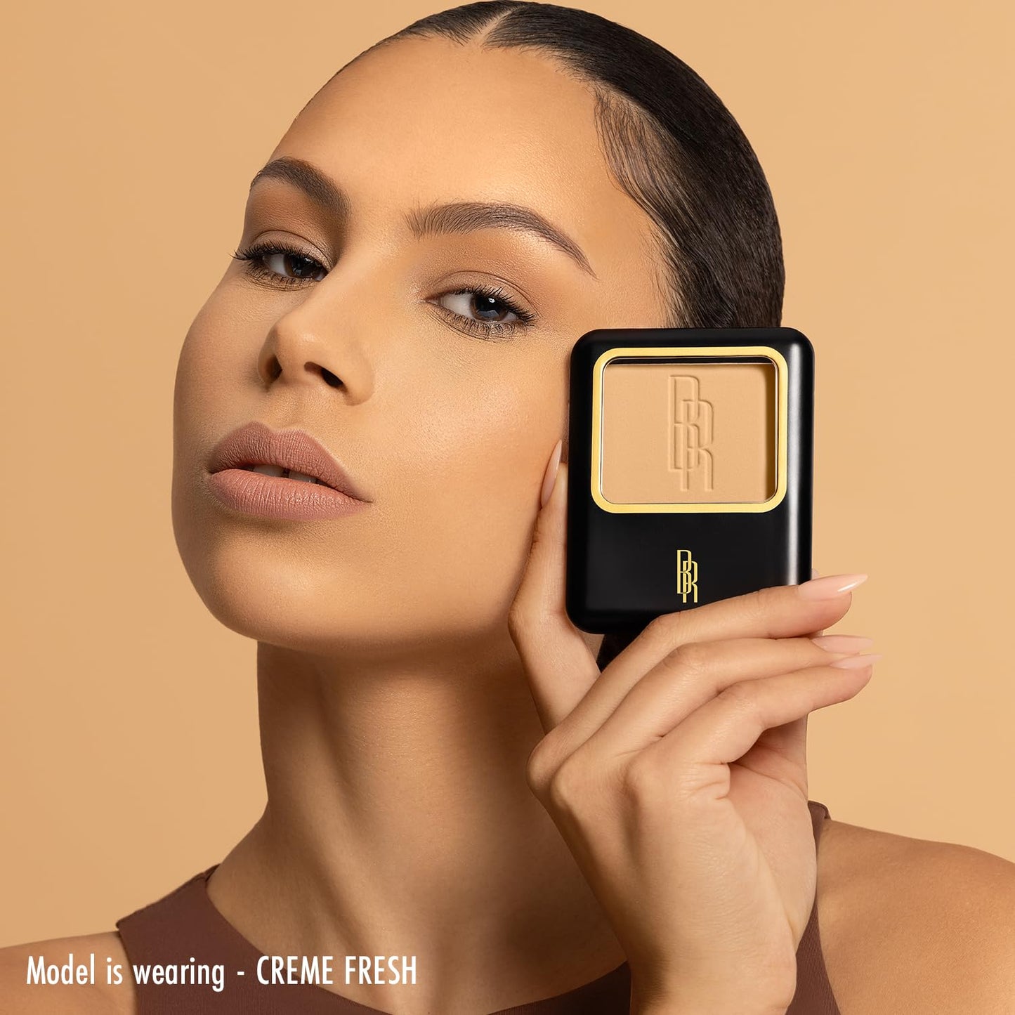 Black Radiance Pressed Powder, Buildable & Blendable Matte Finish Shine Control Compact with Mirror & Applicator, Cruelty-Free & Vegan - Crème Fresh