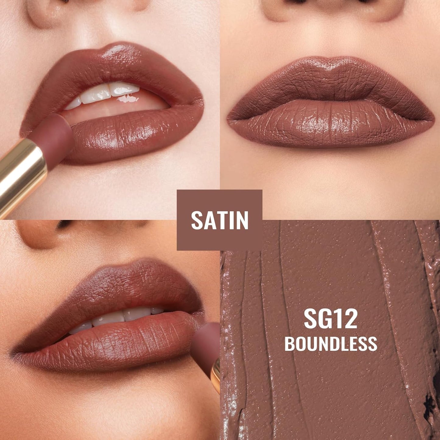 Oulac Color Rich Satin Lipstick - Greyish Brown Full Coverage Lip Color, Creamy Silky-Smooth, Moisturizing, Satin Matte Finish, Infused With Shea Butter, Vegan & Clean Beauty, 4g, SG12 Boundless