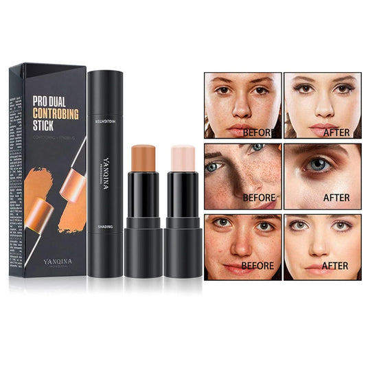 2023 Upgrade Contour Stick, 2 Colors Double-end Contour Highlighter Stick Contour Stick Face Highlighter Contour Makeup Contouring Sticks Cream Concealer (Ivory, Dark Brown)