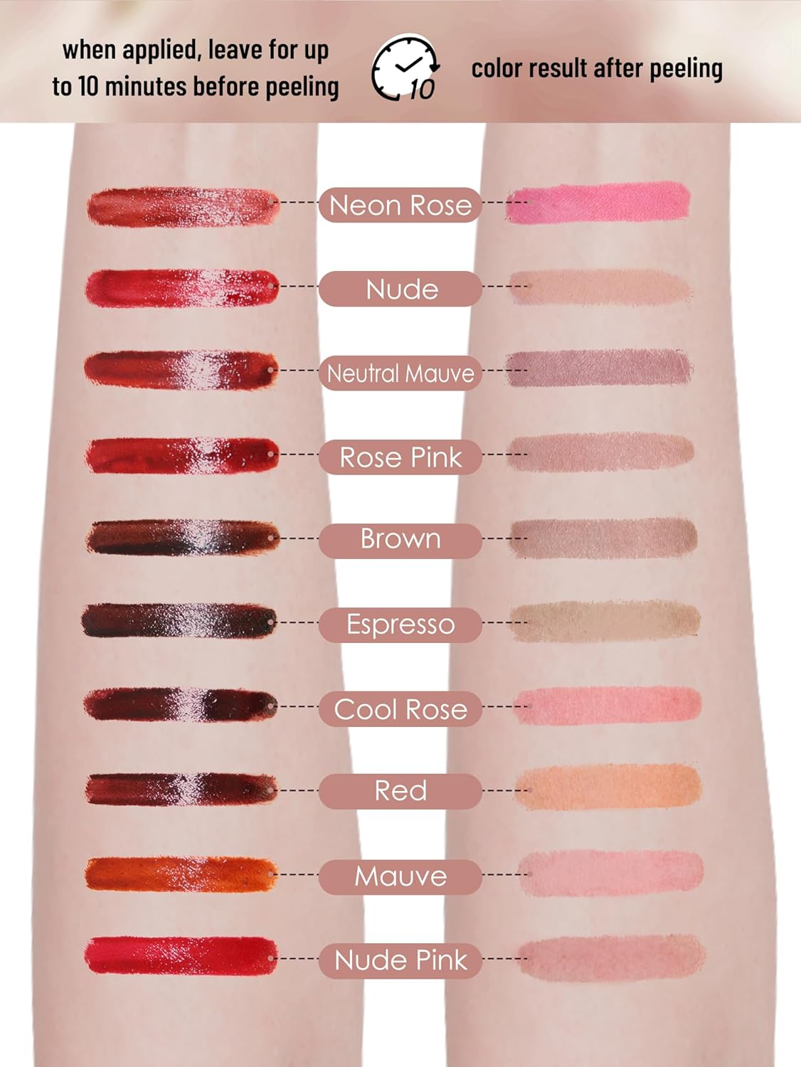 Lip Stain Peel Off Lip Liner Stain with Tweezer, Long Lasting Matte Lip Tint Tattoo, Highly Pigmented Color Lip Makeup, Waterproof Lipstick, Transfer-proof Lipstain for Women, Brown