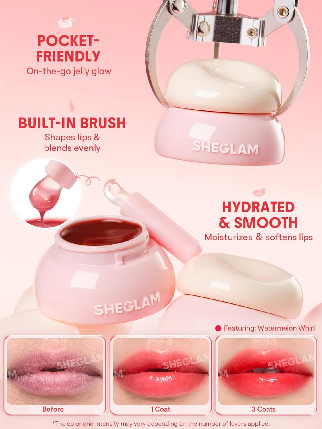 SHEGLAM Hydra Jelly Pocket Lip Jam Hydrating Nourishing Lip Gloss Moisturizing Lip Makeup-Fig Flirt