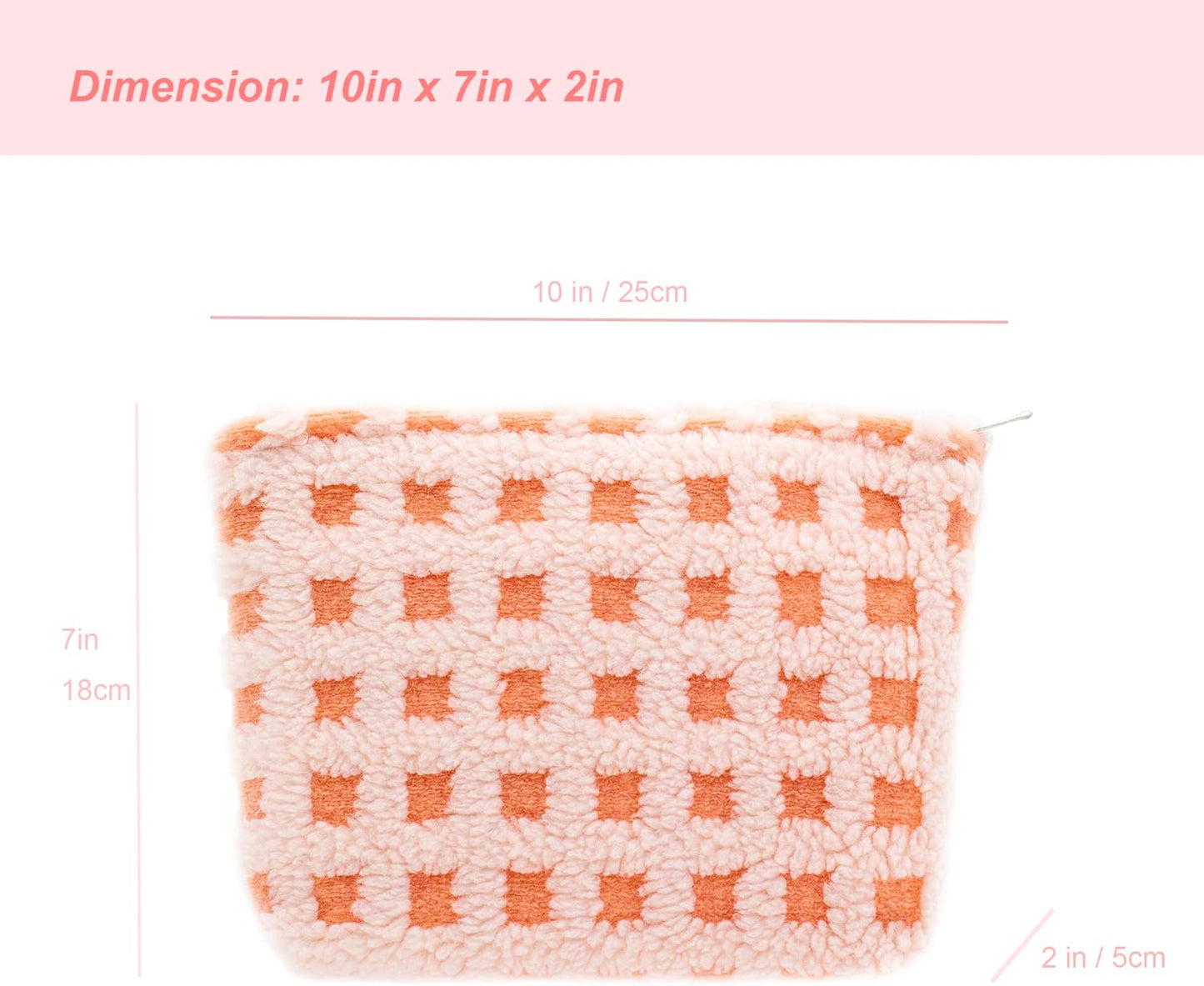 Makeup Bags for Purse Zipper Cosmetic Pouch Large Travel Make Up Organizer Tool Pouch for Women and Girls,Fleece Pink