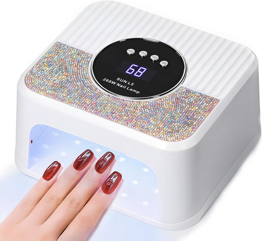268W UV LED Nail Lamp, Gel Nail Light for Nail Polish UV Dryer with 4 Timers Professional Fast Curing Lamp Nail Art Tools with Rhinestone