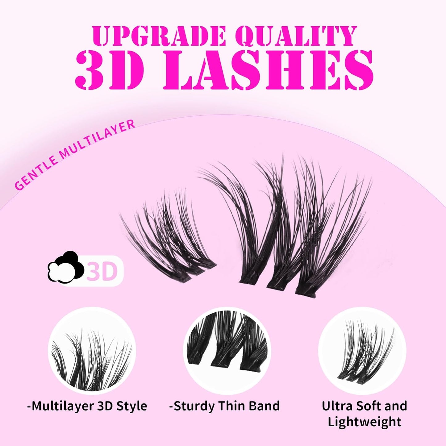 GAQQI Lash Clusters, Cluster Eyelash Extensions 110 Cluster Lashes, Wispy Volume Eyelash Clusters 10-14mm, Multilayered 3D Individual Lashes, Soft and Thin Band (3D-GQ08)