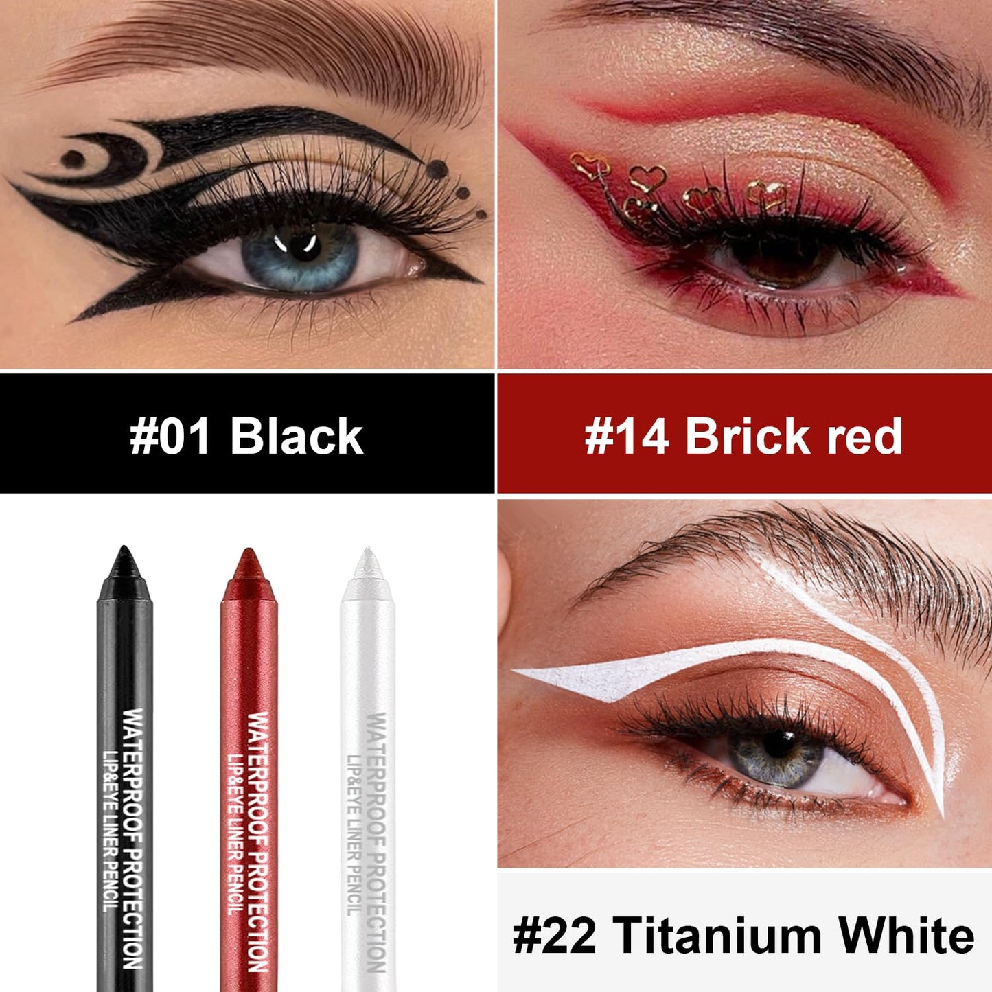 3 Colorful Eyeliner Pen Set, Eye Shadow Pencil, Pearl Eyeliner Kit Metallic Glitter Colored Eye liner for Women Eye&Lip Liner Professional Waterproof Eye Makeup (3PCS C)