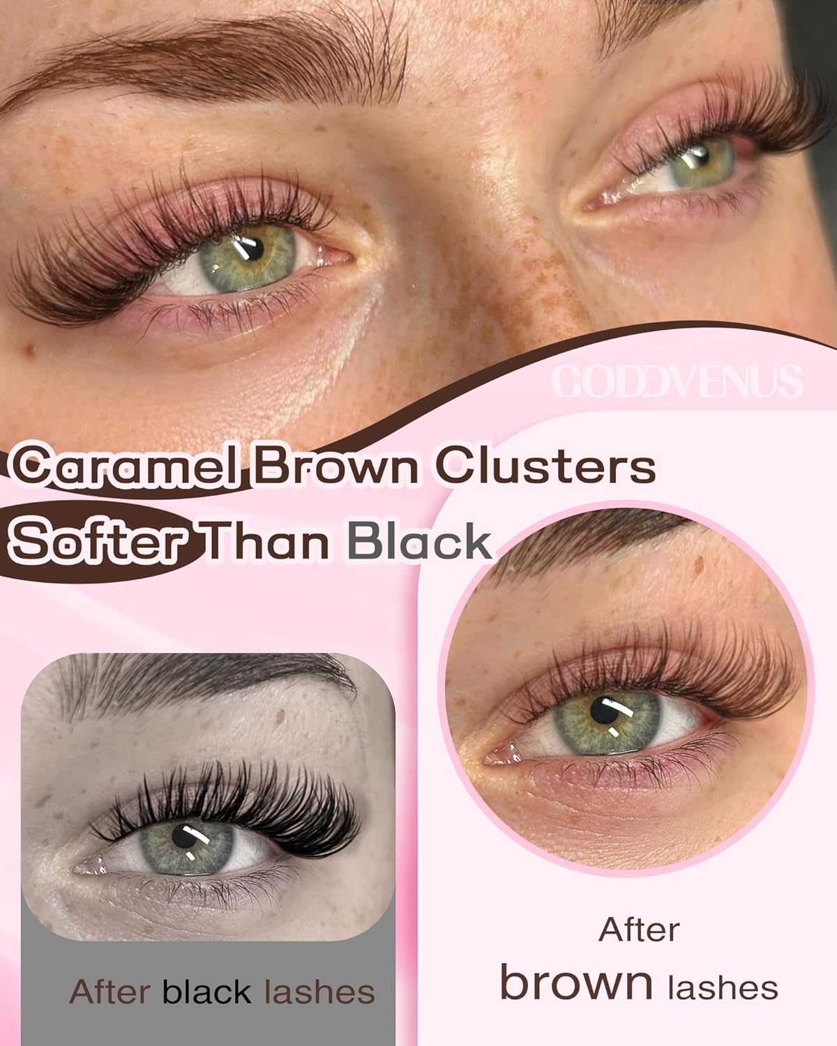 Brown Lash Clusters Kit Natural Look For Soft Glam 300Pcs Wispy Lashes Cluster Eyelash Cluster Extensions Kit C Curve Individual Lashes Extensions Kit For DIY Waterproof & Long - Lasting (10-16mm)