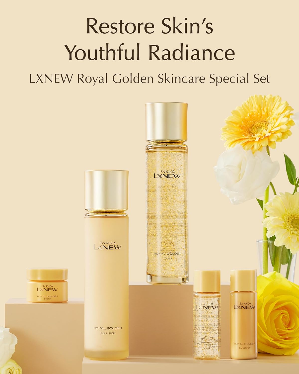 ISA KNOX LXNEW Royal Golden Skincare Gift Set (11.4fl oz) - Luxury Gift Set for Rejuvenation and Youthful Radiance. Korean Skincare by LG Beauty. Royal Peptides & Jelly, Niacinamide,