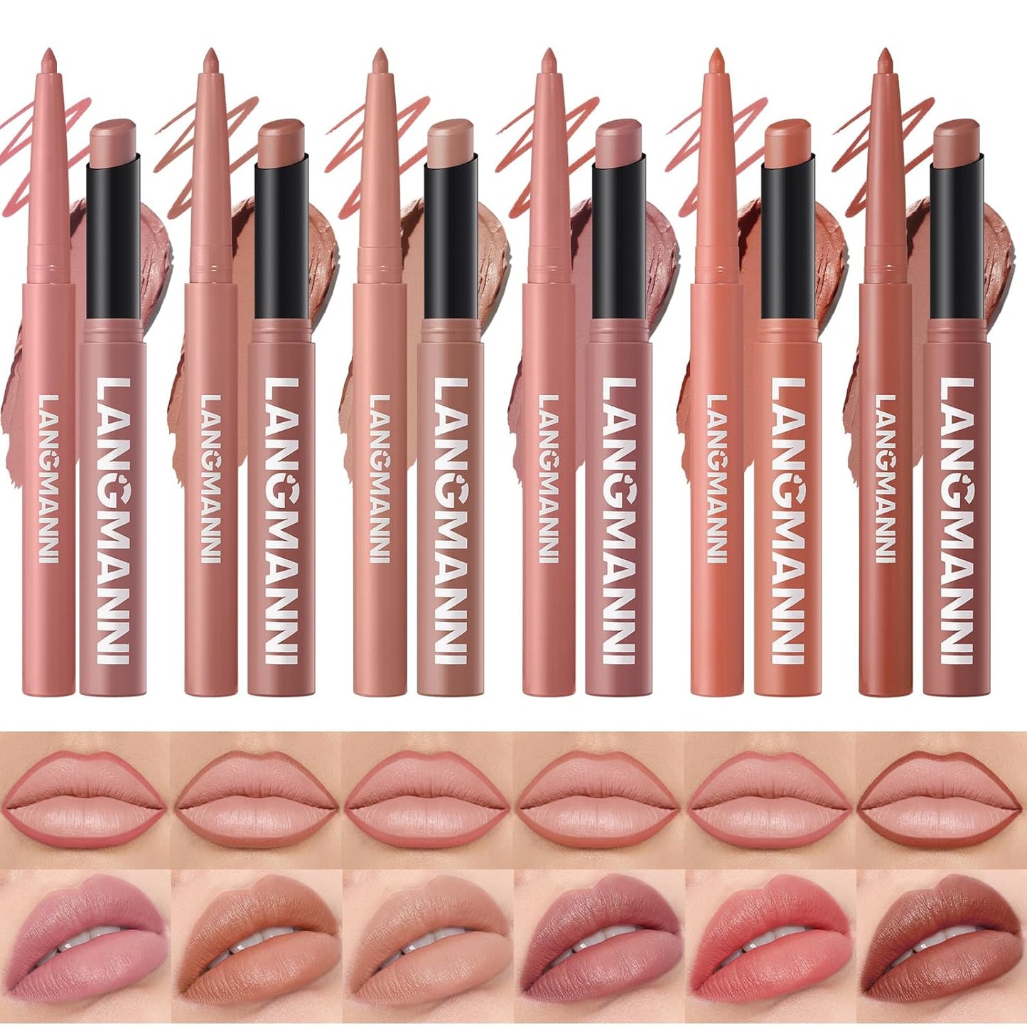 Jolilab 12Pcs Lip Set: 6 Colors Lip Liner+6 Colors Lipstick,Matte/Creamy,Smooth Creamy Texture,Long-Lasting,Bold/Nude Shades for Daily/Party,Vegan,Gift for Makeup Lovers.(Nude - Toned Set A)