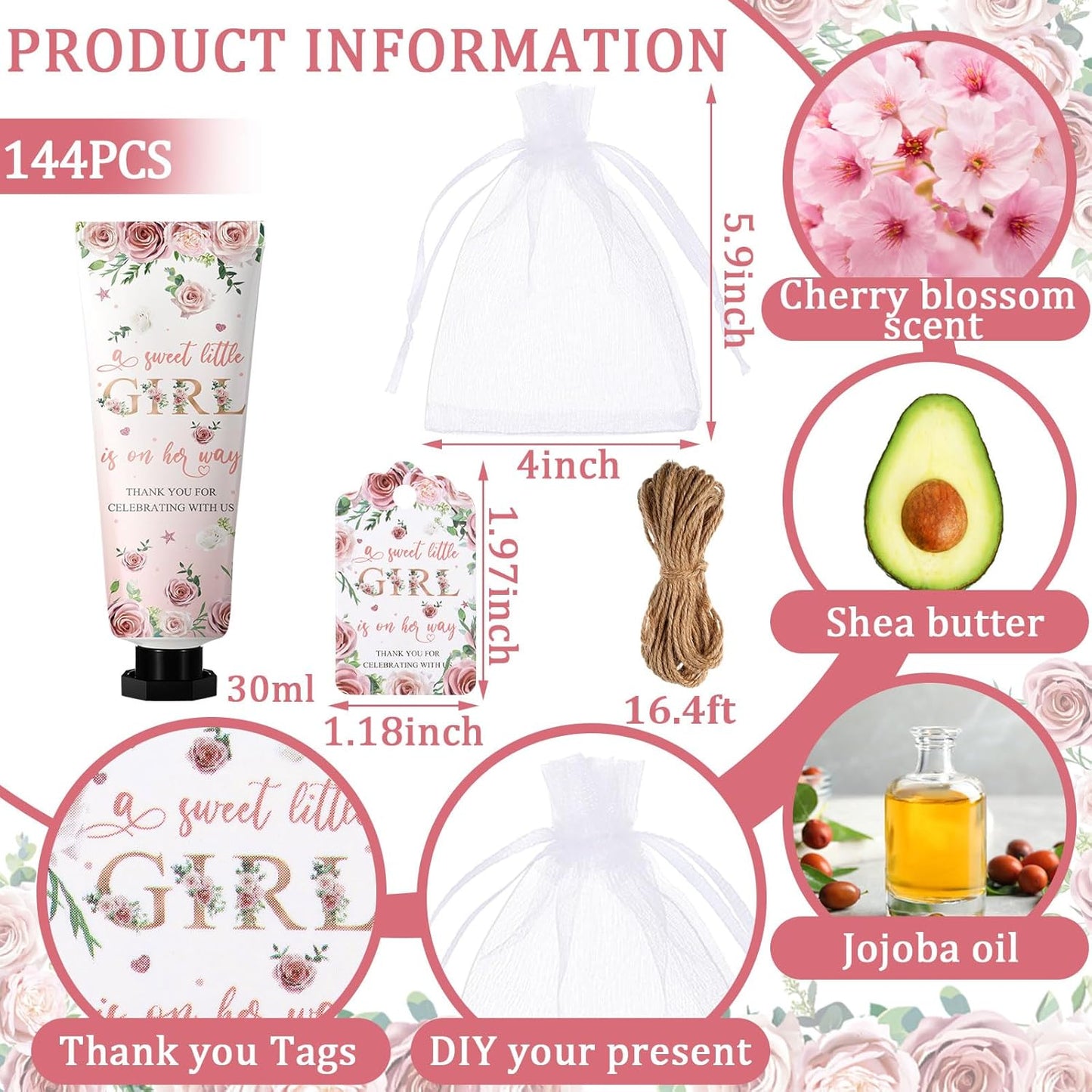 48 Sets Baby Shower Hand Cream Party Favors for Guests Gift Bulk Travel Size Hand Lotion Set for Baby Shower Wedding Christmas(Girl)