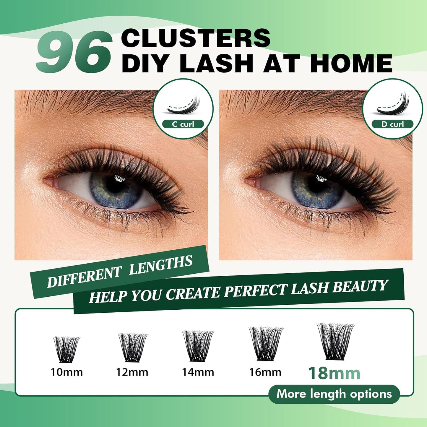 KEYYOU Lash Clusters 96pcs Individual Lashes Y02 D Curl 14mm Eyelash Clusters Volume Wispy Lash Extension Soft&Comfortable Easy DIY Lash Extension at Home(Y02,D-14mm)