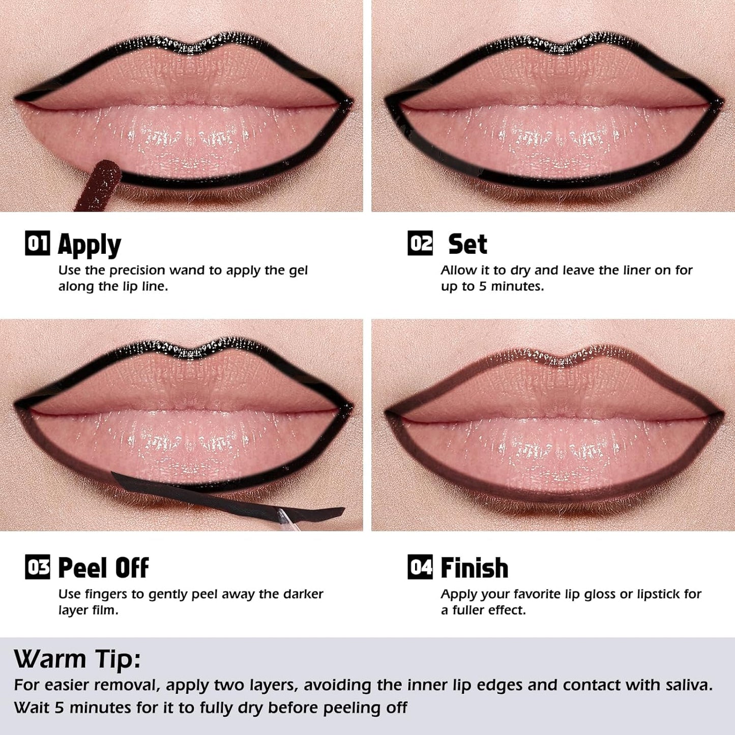 KIMUSE Peel Off Lip Liner Stain, Long Lasting Lip Tint Stain Peel Off, Waterproof, Transfer-Proof, Highly Pigmented Color Peel Off Lip Stain Liner, Matte Finish